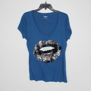 Express Sequin Mouth Graphic Tee-Kylee Jenner Look